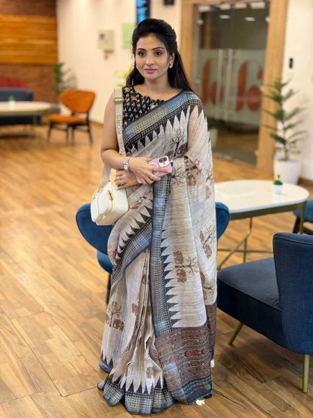 MG 624 Plain Linen Printed Daily Wear Sarees Wholesalers In Surat